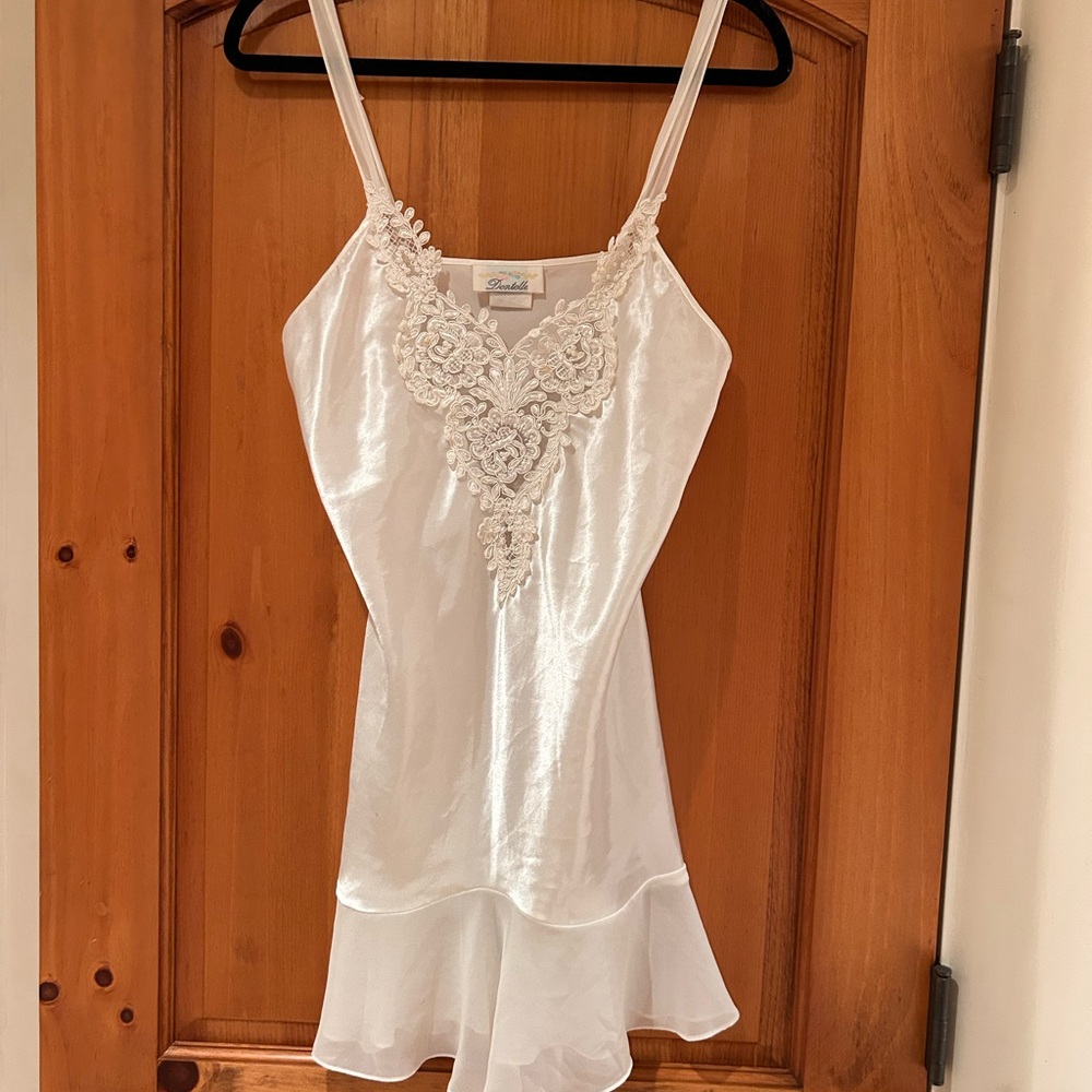 Elegant White Lace and Pearl Slip Dress